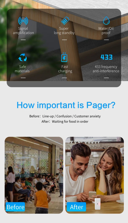 Wireless Restaurant Pager System Guest Customer Waiter Queue Calling Paging Beeper Pager Buzzer For Food Court Cafe  Beach Bar