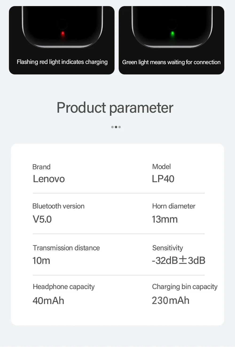 Lenovo LP40PRO/LP40 5pcs Wireless Earphone Bluetooth 5.0 Dual Stereo Noise Reduction Bass Touch Control Long Standby 230mA