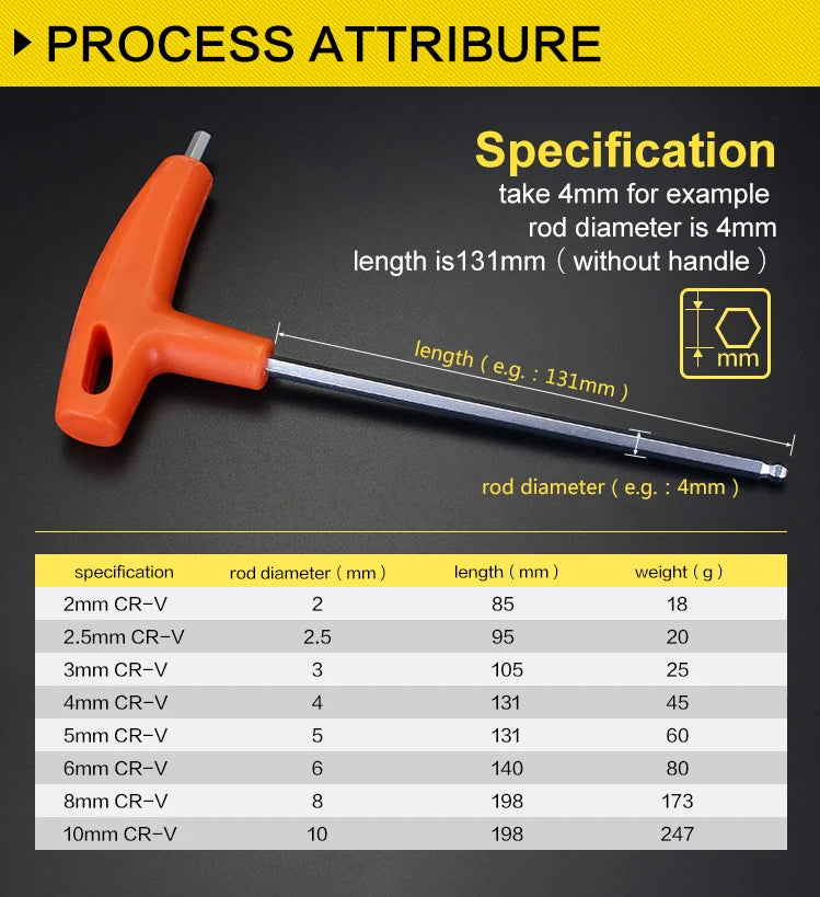 2/2.5/3/4/5/6/8/10mm Flat/Ball Head Hex Key Allen Wrench Hand Tool T-Handle Hex Key Wrench Ball End Allen Hex Key Wrench Spanner