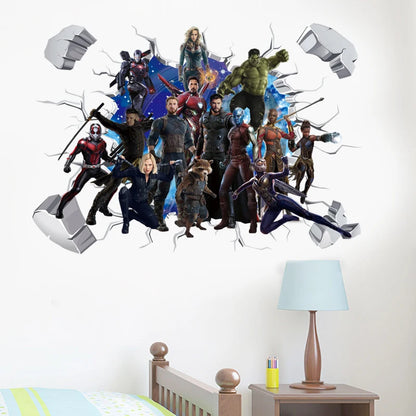 3D Avengers Captain America Cartoon Wall Stickers For Kids Room Super Heroes Decorations PVC Home Decor Wall Mural Art Posters
