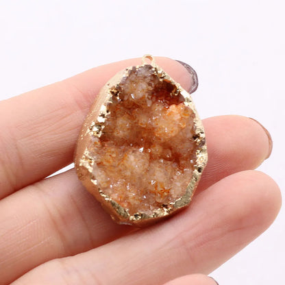 Natural Druzy Stone Pendant Plating Gilded Natural Agates Pendant for Women Jewerly DIY Necklace Bracelet Accessories Making