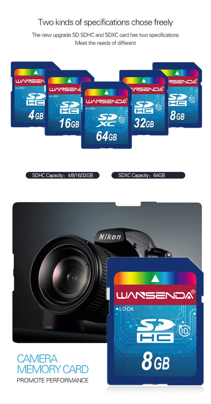 Hotsale WANSENDA SD Memory Card 64GB 32GB Class 10 SD Card 8GB 16GB Transflash SDHC SDXC TF Card Digital Flash Memory Card