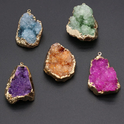 Natural Druzy Stone Pendant Plating Gilded Natural Agates Pendant for Women Jewerly DIY Necklace Bracelet Accessories Making