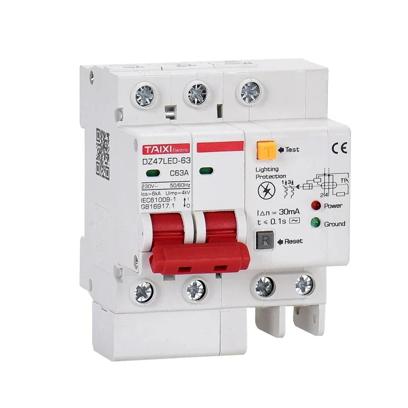 DZ47LED Residual current circuit breaker 220V 10A 16A 20A 40A 32A 63A with surge protector RCBO Lightning protection SPD