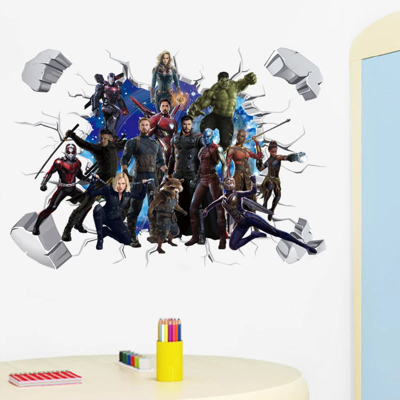 3D Avengers Captain America Cartoon Wall Stickers For Kids Room Super Heroes Decorations PVC Home Decor Wall Mural Art Posters