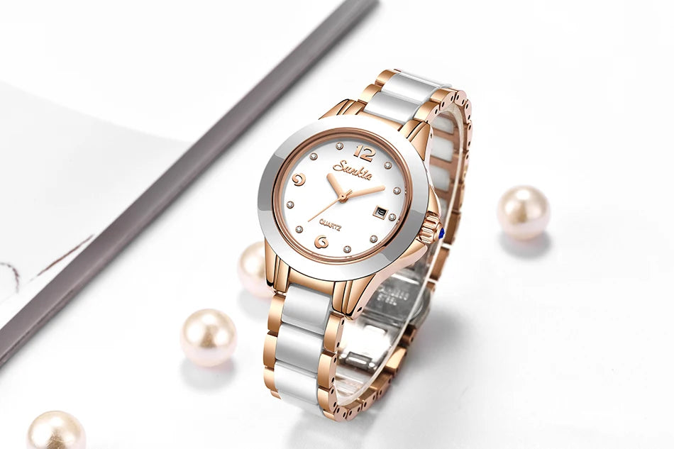 LIGE Brand SUNKTA Fashion Casual Woman Watch Ceramic Simple Bracelet Quartz Ladies Watches Date Waterproof Women's Wristwatches