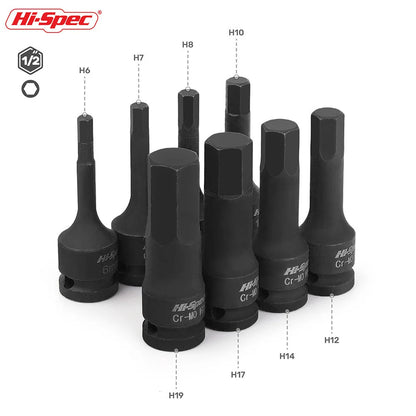 Hi-Spec 1/2" Drive Impact Hex Bit Socket Heavy Duty Cr-Mo Steel Metric Allen Head Adapter Professional Impact Grade Tool