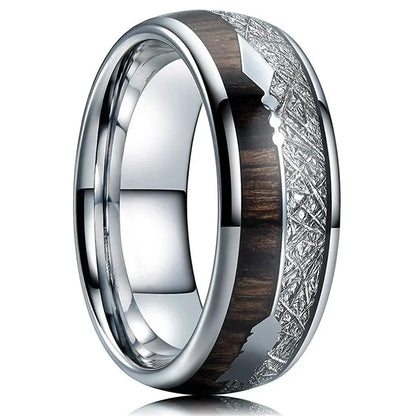 Fashion 8mm Rose Gold Color Stainless Steel Guitar String Rings for Men Koa Wood Inlay Ring Whiskey Barrel Mens Wedding Band