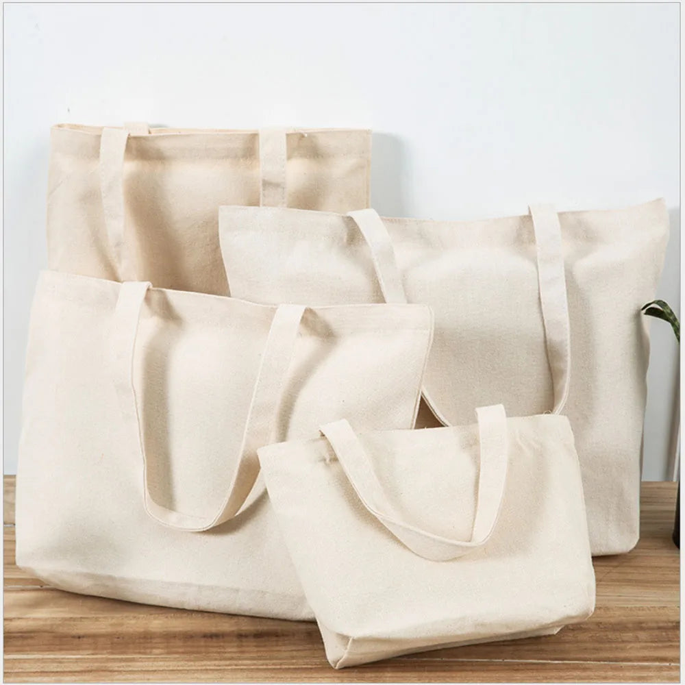 Canvas Cotton bag grocery handbag Foldable Fabric tote bag portable Storage organizer Shopping bag for woman Cloth organizer bag