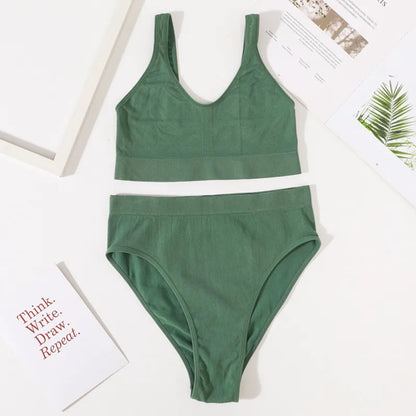 Women Seamless Bra Set Sexy Lingerie Wire Free Push Up Brassiere Bralette Unlined Female Crop Top High Rise Briefs Underwear Set