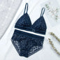 Women Floral Lace Bras Suit Solid Underwear Padded Breathable Vest With Briefs Sexy Hollow Out Bralette Thin Lingerie One Size