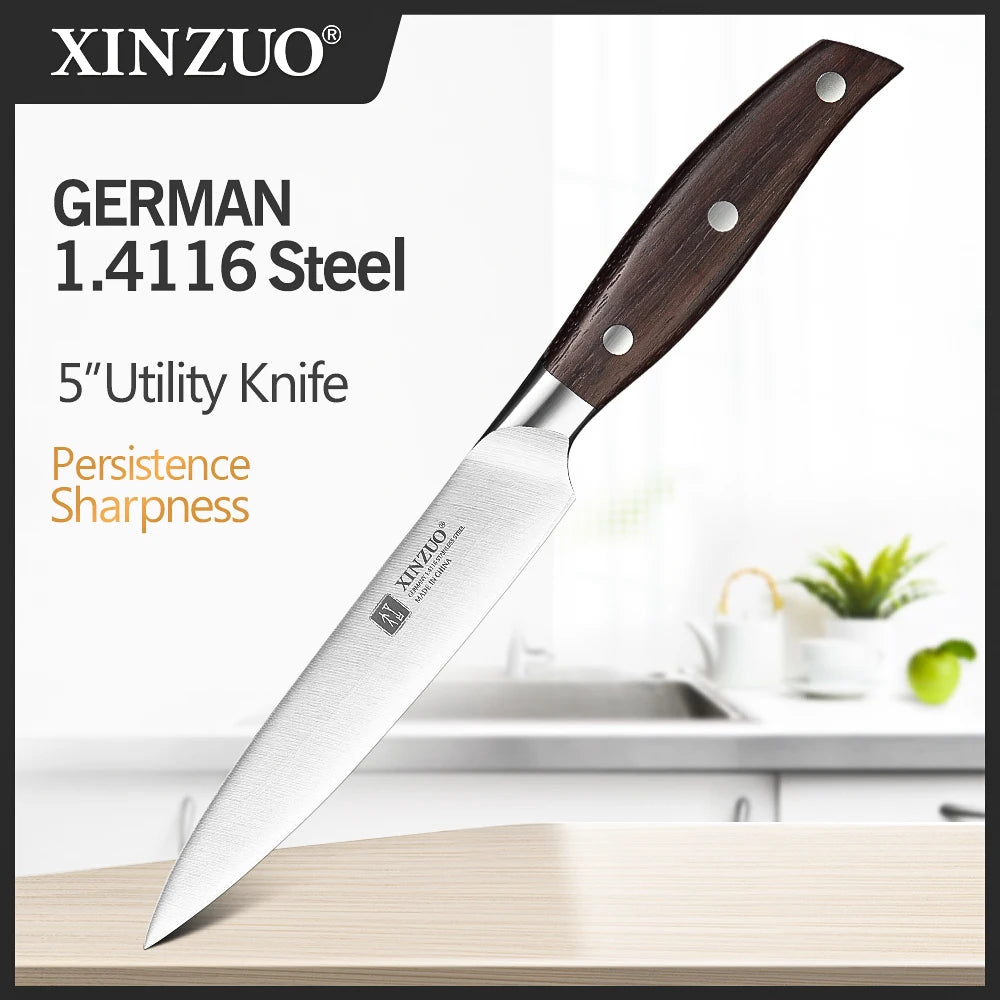 XINZUO 1-5PCS High Quality 3.5+5+8+8+8"  Paring Utility Cleaver Chef Knife Germany 1.4116 Stainless Steel Kitchen Knife Sets