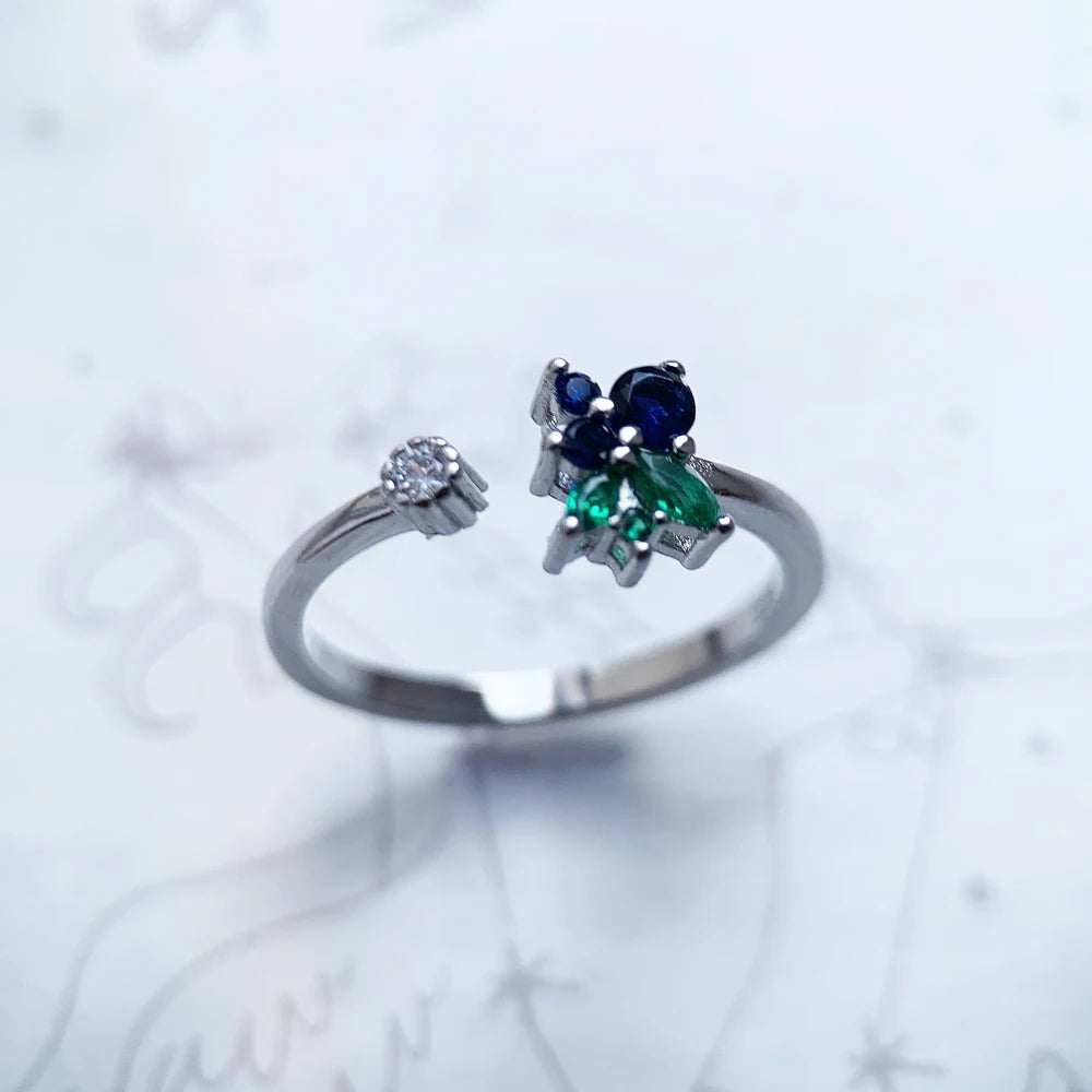 Open-end Blueberry Ring,Europe Style Fine Jewerly For Women,2022 Summer Sweet Fruits Gift In 925 Sterling Silver