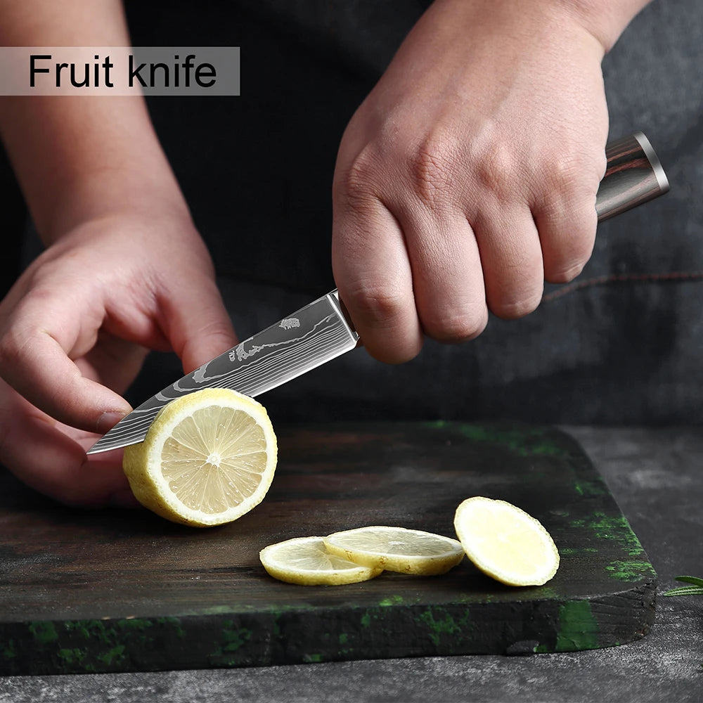 XITUO Chef knife 1-10Pcs Kitchen Knives Set Laser Damascus Pattern Ultra-Sharp Santoku Knife Cleaver Slicing Utility Fruit Knife
