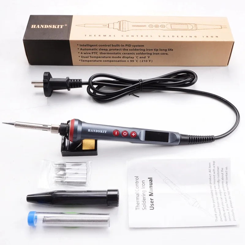 Handskit 90W Digital Electrical Soldering Iron kit Thermal Control Soldering Iron with 4 Wire Core and 5 Tip Welding Tools EU US