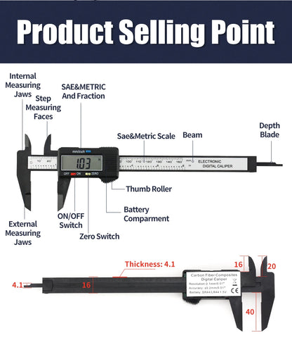 Electronic Pachometer Digital Caliper Vernier Calipers Micrometer Ruler Carbon Fibre Plastic Gauge Measuring Tools Instrument