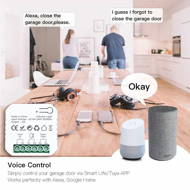 Smart Life ZigBee Garage Door Opener Controller App Remote Control Works with Tuya Alexa Google Home Zigbee2MQTT Gateway Needed