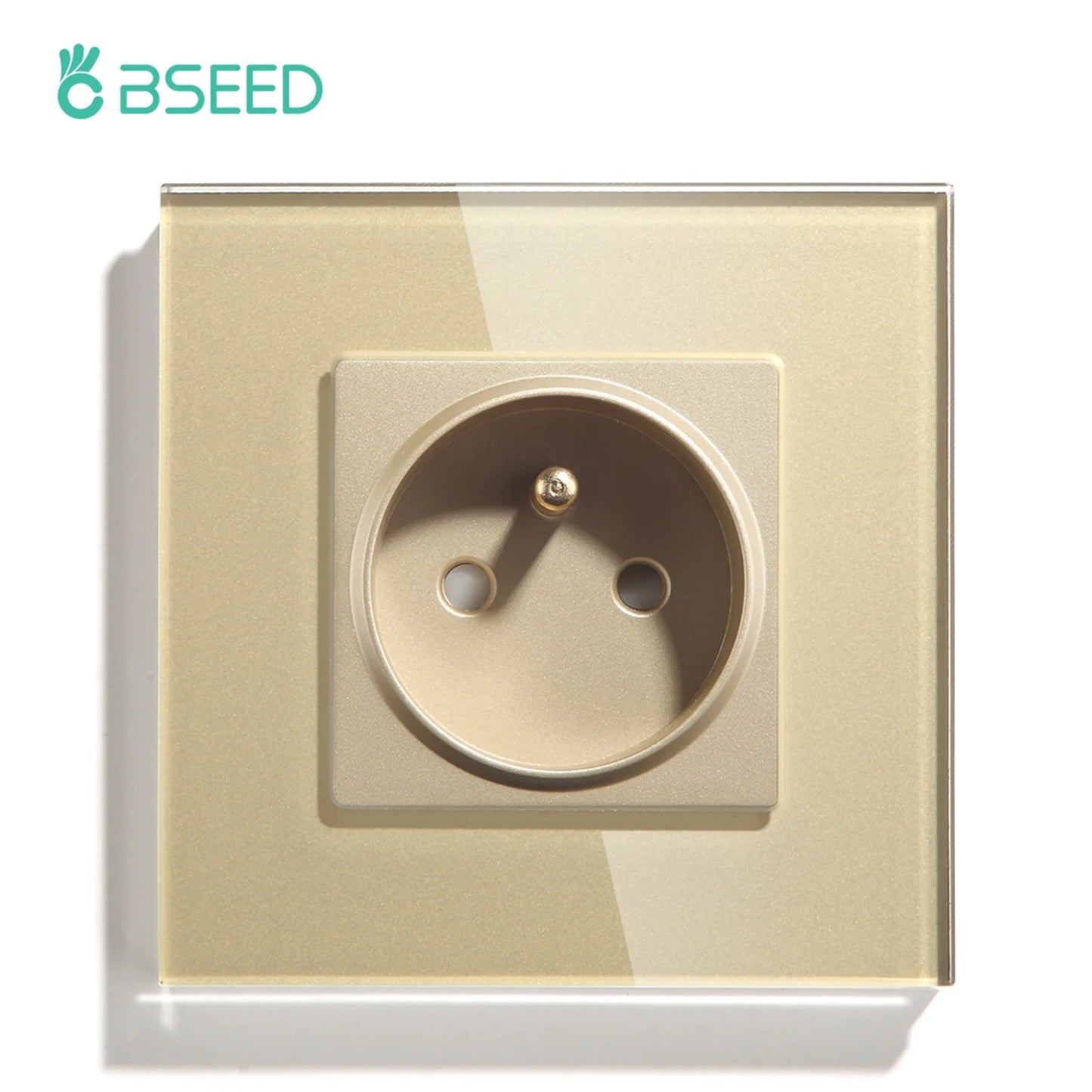 BSEED France Standard Single Wall French Socket Double Power Plug With White Black Gloden Crystal Glass Panel 16A 110V-250V