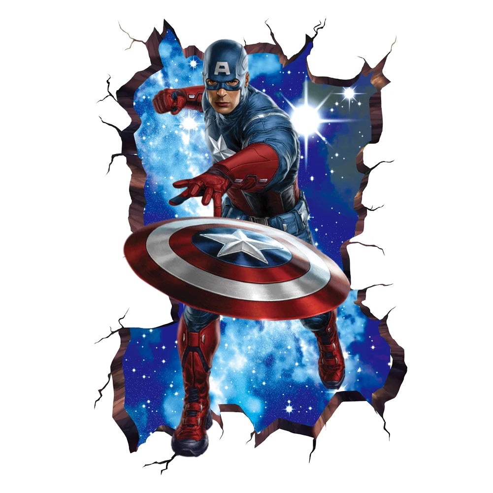 3D Avengers Captain America Cartoon Wall Stickers For Kids Room Super Heroes Decorations PVC Home Decor Wall Mural Art Posters