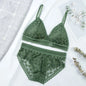 Women Floral Lace Bras Suit Solid Underwear Padded Breathable Vest With Briefs Sexy Hollow Out Bralette Thin Lingerie One Size