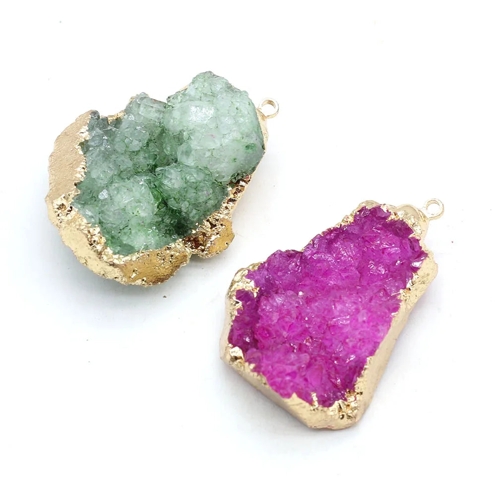 Natural Druzy Stone Pendant Plating Gilded Natural Agates Pendant for Women Jewerly DIY Necklace Bracelet Accessories Making
