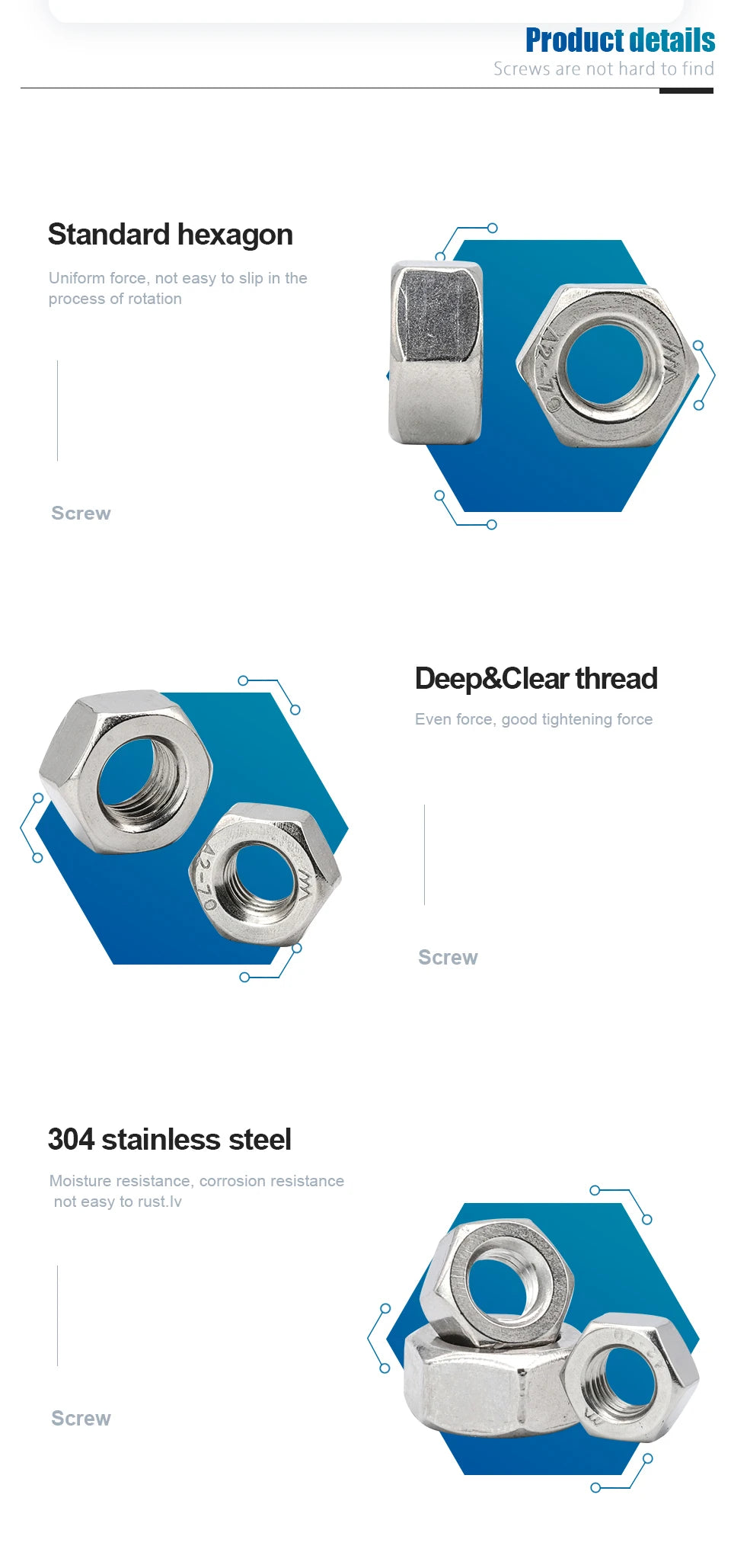 Hexagon Hex Nuts Metric DIN934 M2 M2.5 M3 M4 M5 M6 M8 M10 M12 M14 M16 M18 M20 M22 M24 Carbon Steel Stainless Steel Hex Nuts