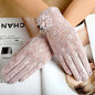 Women Summer Sexy Hollow Lace Flower Elegant Breathable Sunscreen Anti-UV Drive Cycling Touch Screen Gloves Short Pearl