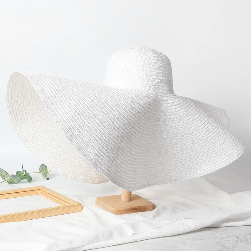 70cm Oversized  Wide Brim Sun Hat Travel  Large UV Protection Beach Straw Hats Women's Summer Floppy Foldable Chapeaux Wholesale