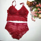 Women Lace Bra And Briefs Set Low Back Bra Crop Top Female Padded Bralette Transparent Solid Color Underwear Sexy Lingerie Set