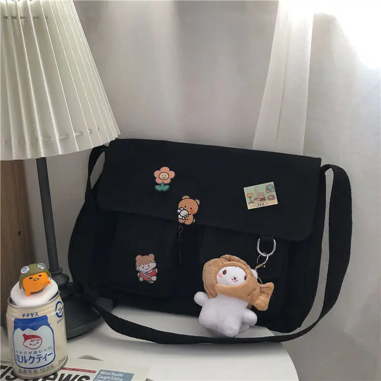 Women Simple Messenger Bag Casual Satchel Ladies Handbags Shoulder Bag Pouch Girls Sweet Printed Canvas Cross School Bags Purses