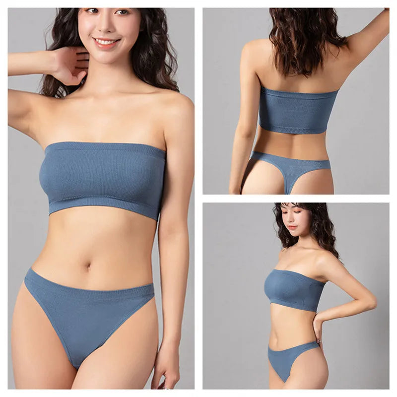 Women Strapless Bra And Panties Set Push Up Bra High Waist Thong  Seamless Underwear Sexy Tube Bra Female Sexy Lingerie Set