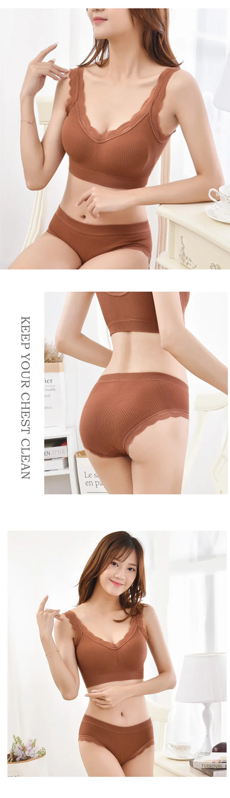 Newest Sexy Lace Underwear Set Padded Bra Set Without Steel Ring Solid Women's Underwear Brassiere Comfortable Fitness Crop Top