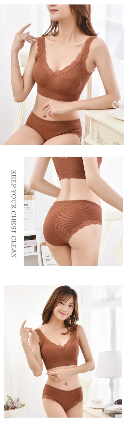 Newest Sexy Lace Underwear Set Padded Bra Set Without Steel Ring Solid Women's Underwear Brassiere Comfortable Fitness Crop Top