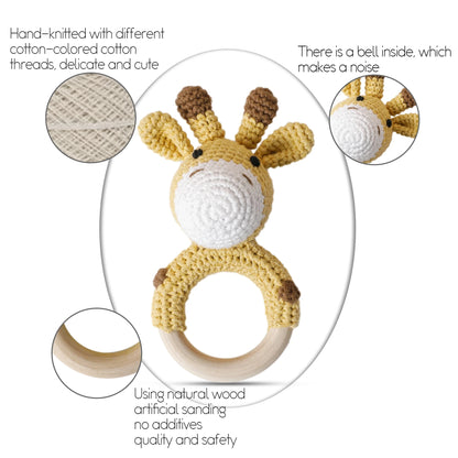 Baby Crochet Animal Rattle Wooden Toys for Children BPA Free Wood Rattle Baby Teether Stroller Game Educational Toy Newborn Gift