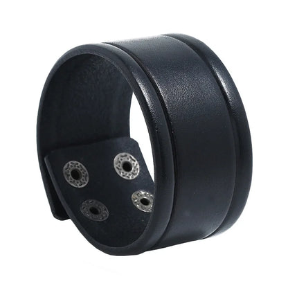 KOTik 2024 New Fashion Genuine Leather Wide Cuff Bangles Punk Vintage Three Layers Wide Black Brown Men Jewelry Bracelets