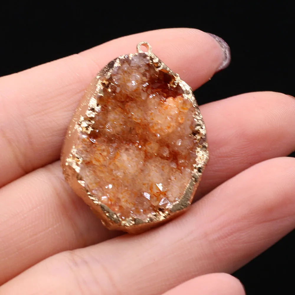 Natural Druzy Stone Pendant Plating Gilded Natural Agates Pendant for Women Jewerly DIY Necklace Bracelet Accessories Making