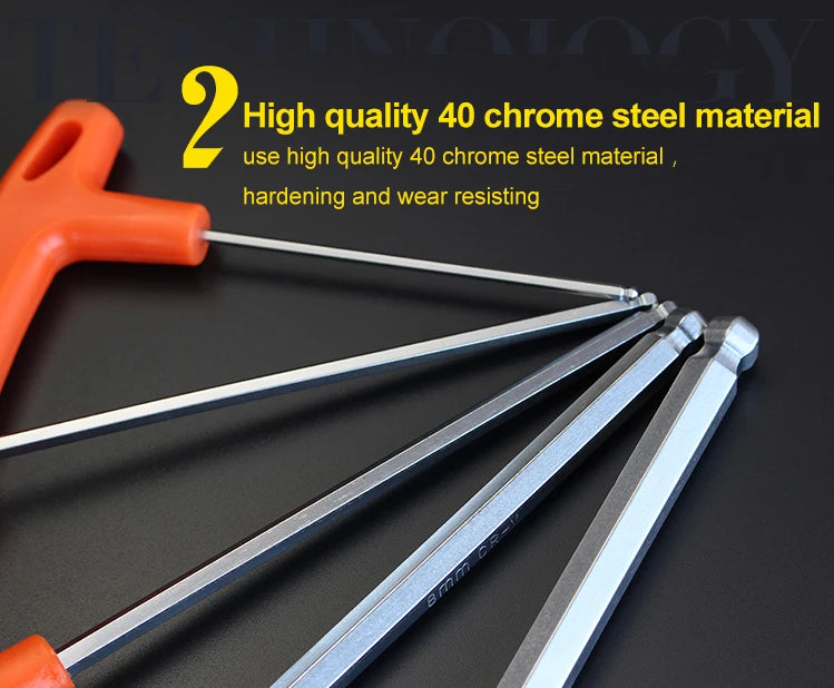 2/2.5/3/4/5/6/8/10mm Flat/Ball Head Hex Key Allen Wrench Hand Tool T-Handle Hex Key Wrench Ball End Allen Hex Key Wrench Spanner