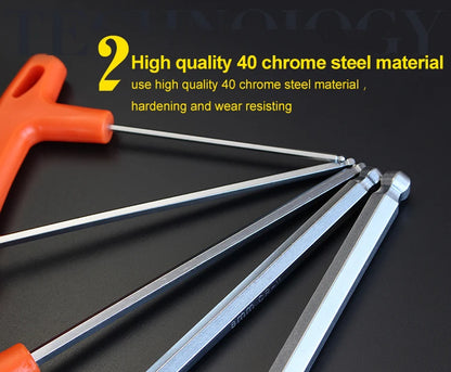 2/2.5/3/4/5/6/8/10mm Flat/Ball Head Hex Key Allen Wrench Hand Tool T-Handle Hex Key Wrench Ball End Allen Hex Key Wrench Spanner