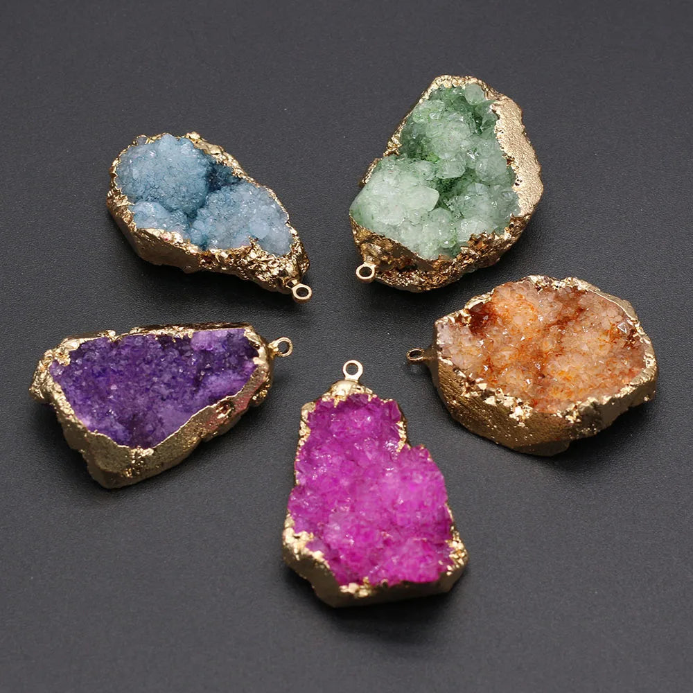 Natural Druzy Stone Pendant Plating Gilded Natural Agates Pendant for Women Jewerly DIY Necklace Bracelet Accessories Making
