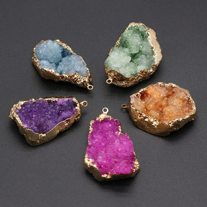 Natural Druzy Stone Pendant Plating Gilded Natural Agates Pendant for Women Jewerly DIY Necklace Bracelet Accessories Making