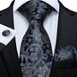 Black And Silver Paisley Floral Men's Ties Gray Blue Pink Wedding Accessories Neck Tie Set Handkerchief Cufflinks Gift For Men