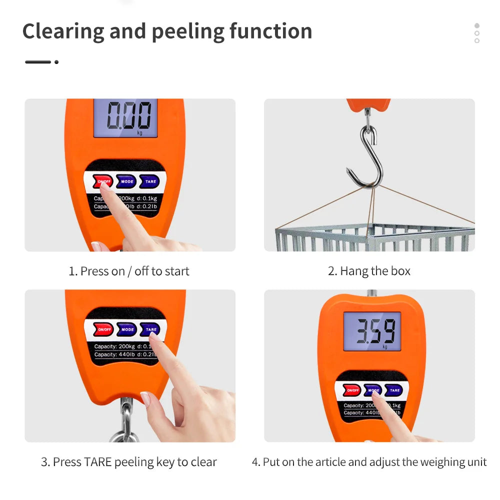 200kg/50kg Hanging Scale Digital Backlight Electronic Scales Fishing Weights Pocket Scale Luggage Crane Scale