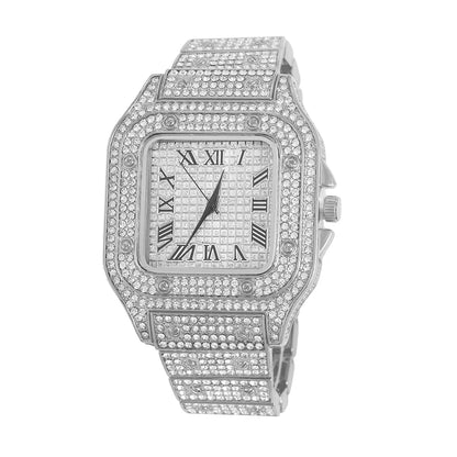 2024 Full Iced Out Watch Mens Cuban Link Chain Bracelet watch Bling Jewelry for Men Big Gold Chains Hip Hop Men Watch Set