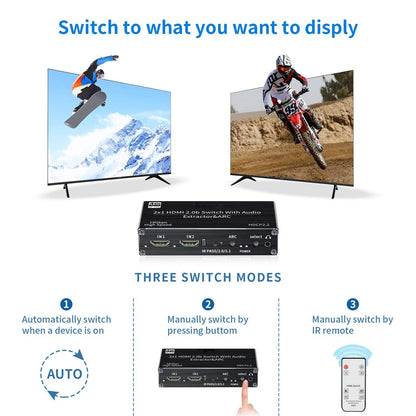 4K 120Hz HDMI audio extractor 4K Support 5.1CH 2 Port HDMI to HDMI Audio ARC Switch with audio toslink stereo For Apple TV PS5