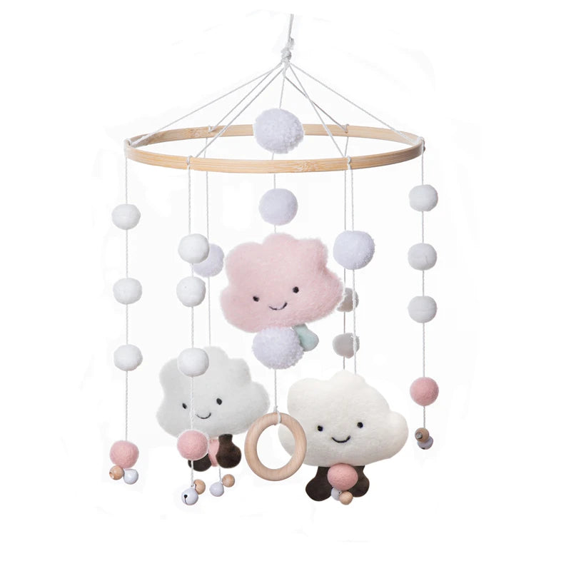 Baby Soft Felt Cartoon Wool Ball Seashell Rattles Hanging Bed Bell Newborn Mobile Crib Wooden Bracket Montessori Education Toys