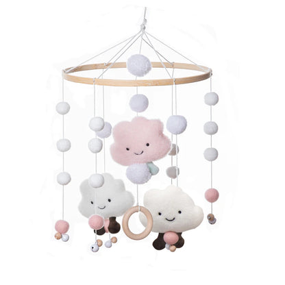 Baby Soft Felt Cartoon Wool Ball Seashell Rattles Hanging Bed Bell Newborn Mobile Crib Wooden Bracket Montessori Education Toys
