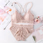 Women Lace Bra And Briefs Set Backless Bralette Solid Color Underwear Wireless Lace Bra Top Sexy Lingerie Set Female Intimates