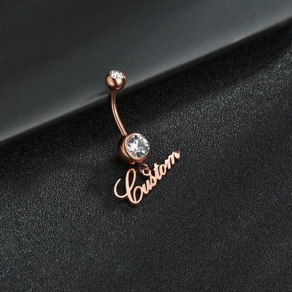 Letdiffery Custom White Stones Name Belly Button Rings Personalized Women Ring Stainless Steel Charming Body Piercing Jewelry