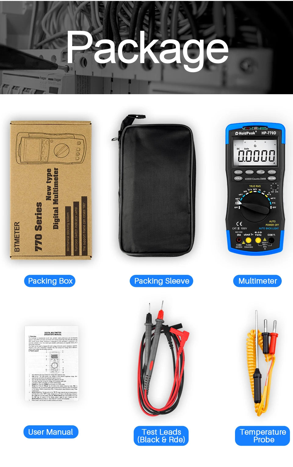 Miernik cyfrowy HoldPeak HP-770D True RMS automatyczny multimetr 40000 zliczeń do pomiaru omów woltów amperów tester pojemności