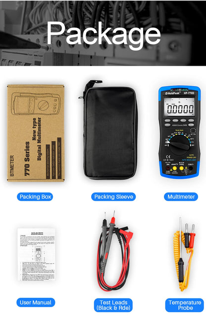 Miernik cyfrowy HoldPeak HP-770D True RMS automatyczny multimetr 40000 zliczeń do pomiaru omów woltów amperów tester pojemności
